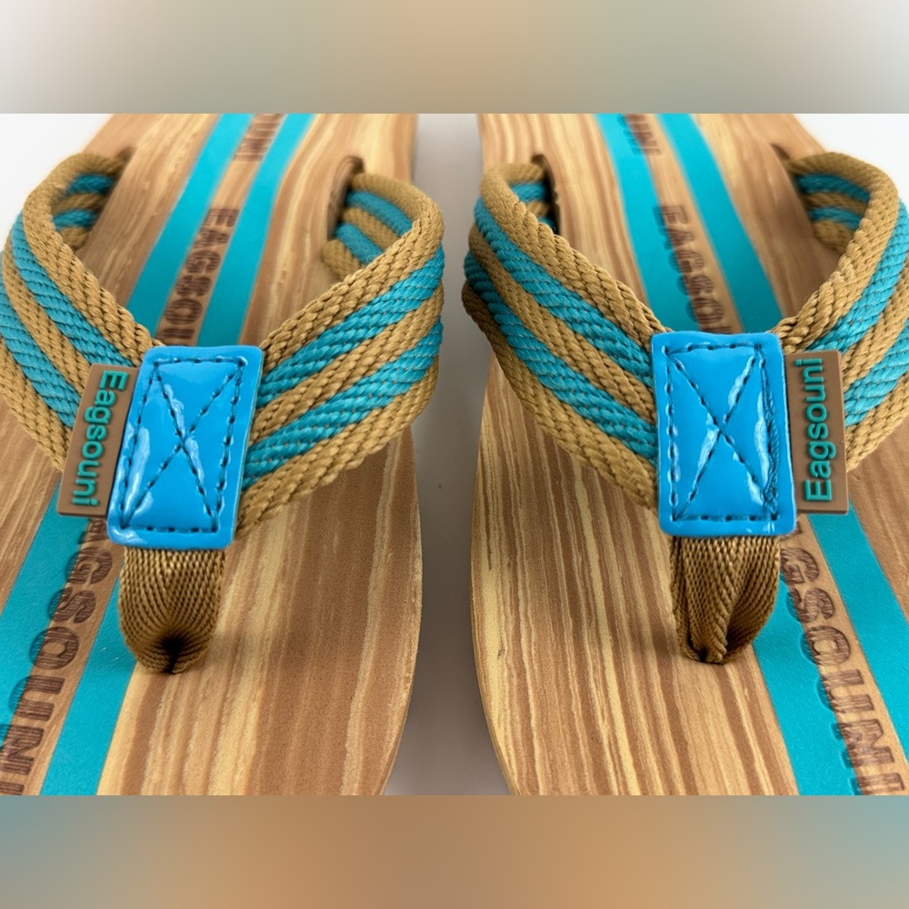 Eagsouni  Unisex Flip Flops, Casual Comfort Thong Sandals Tan/Blue Size 41 - Picture 3 of 11